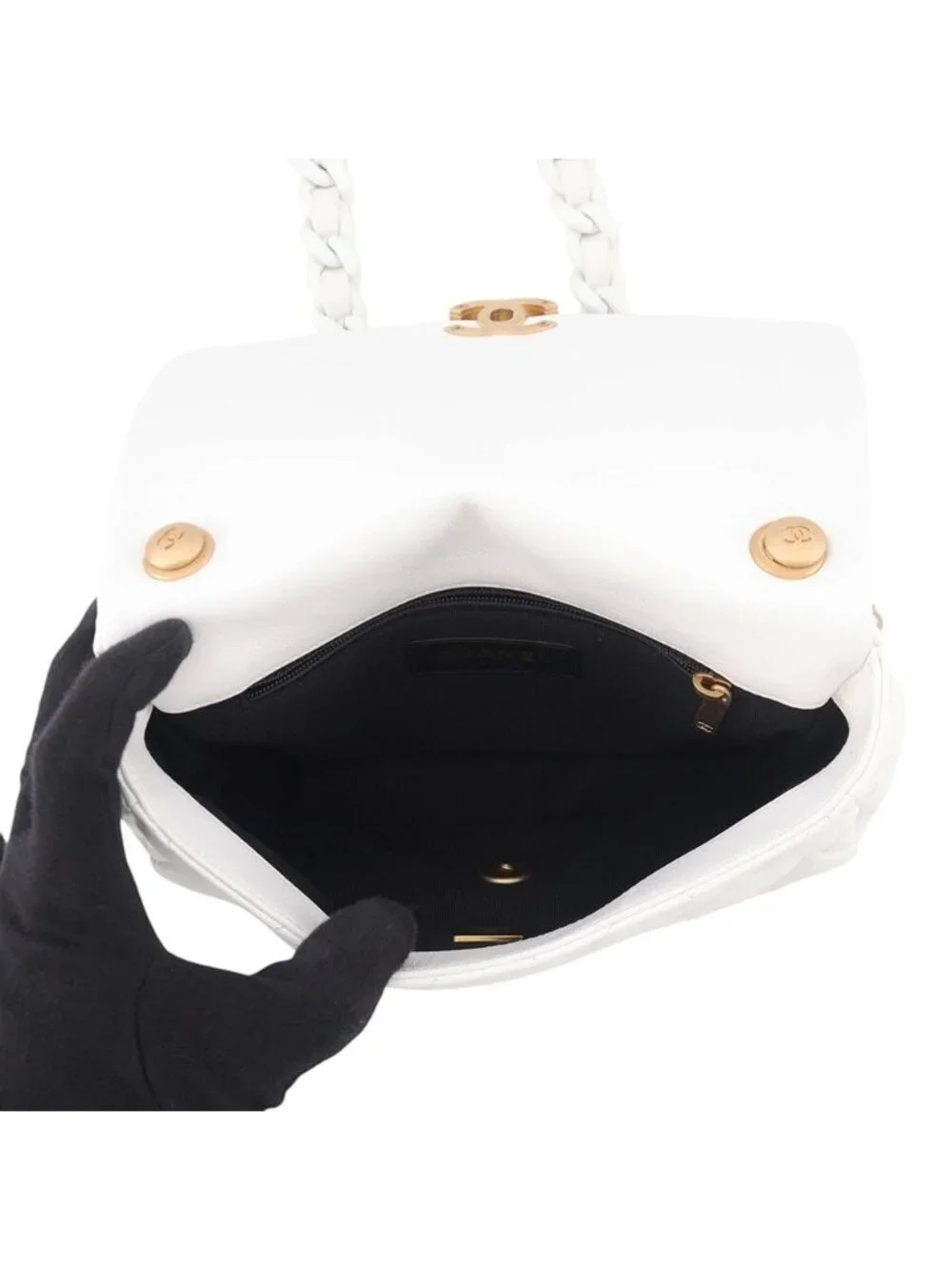 Chanel Chain Shoulder Bag Small Quilted CC Logo Lambskin White